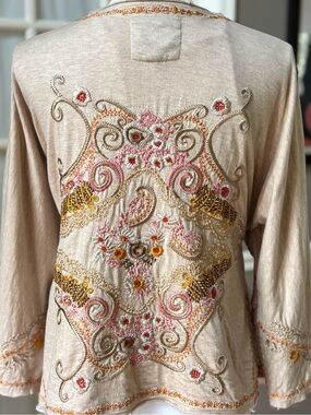 Biya Johnny Was Embroidered Cotton Boho Jacket Floral Open Front XS